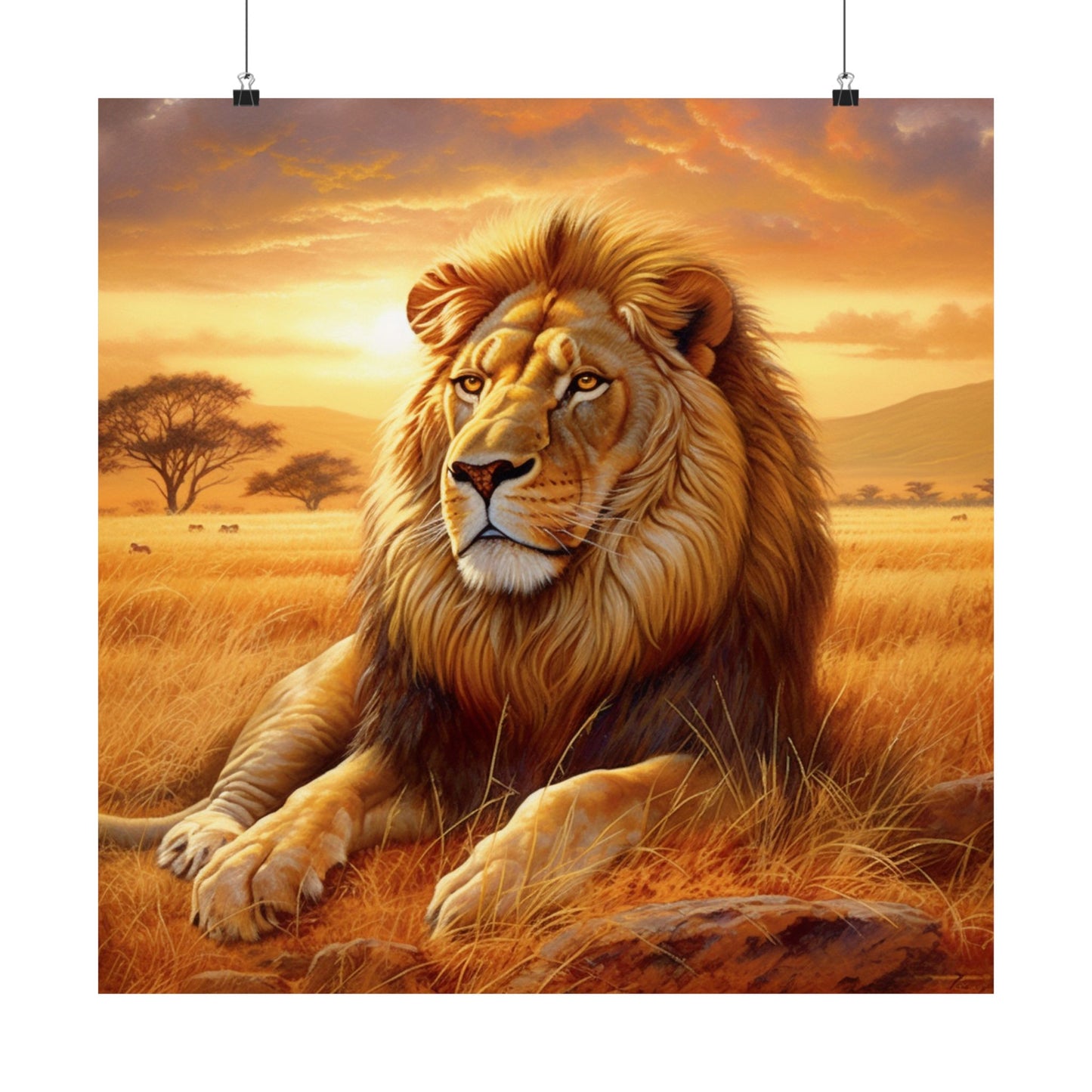 Lion Sunset Matte Poster