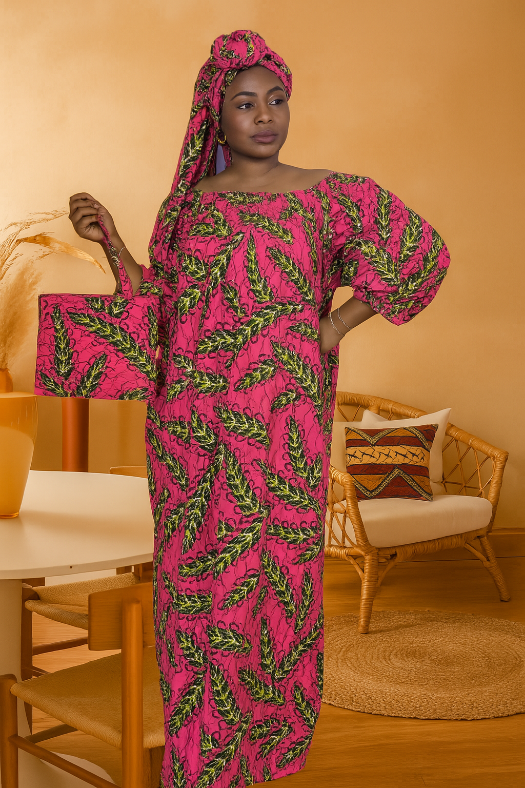 Handmade African Print Bag -  African Print Clutch - Rose Pink Ankara Purse