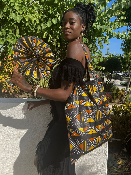 African Essence Tote Bag & Folding Fan Set
