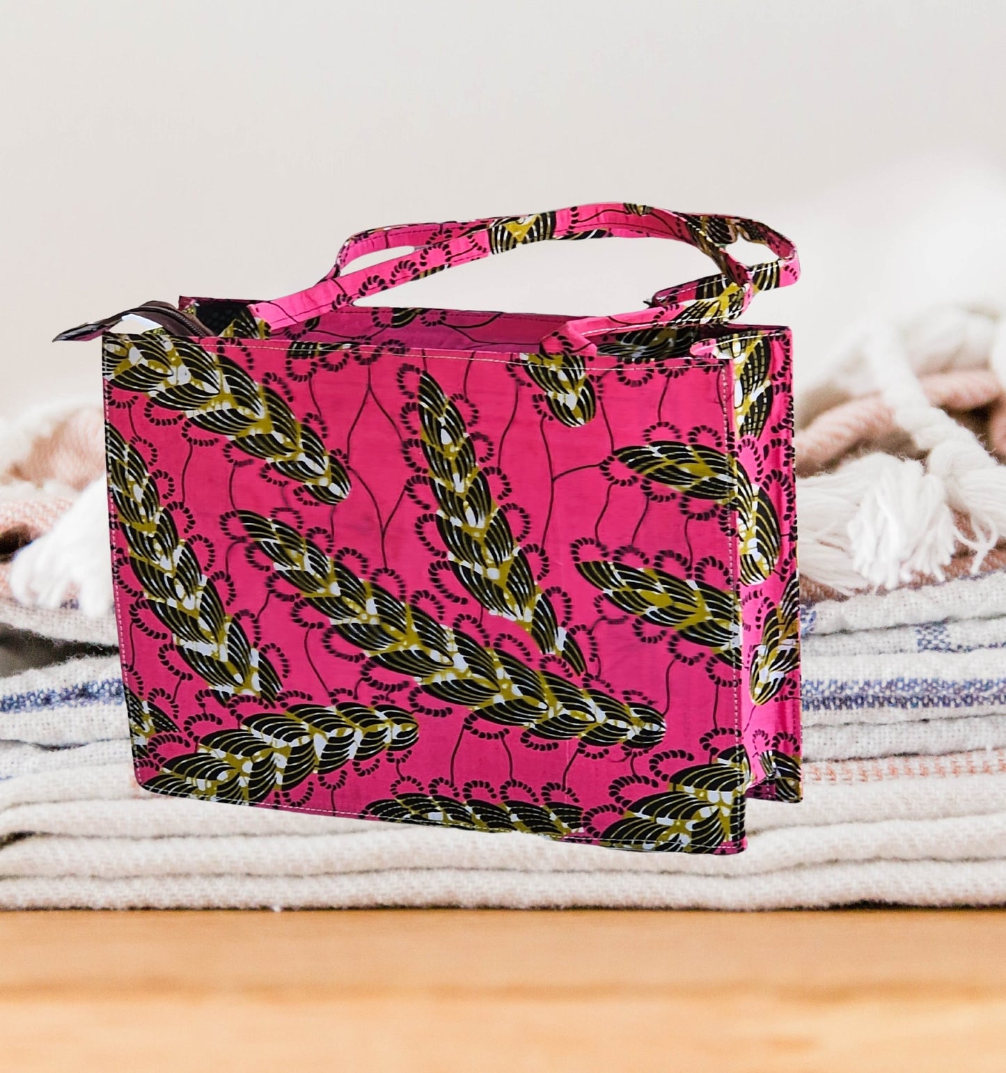 Handmade African Print Bag -  African Print Clutch - Rose Pink Ankara Purse